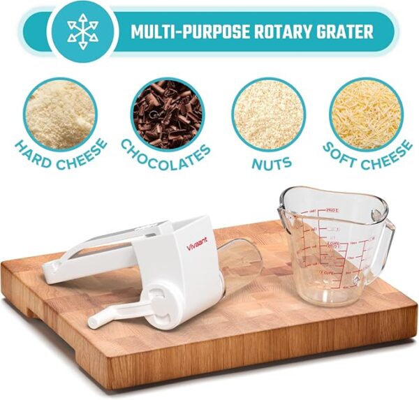 Restaurant-Grade Italian Cuisine Rotary Cheese Grater with Handle - Perfect Heavy-Duty Parmesan Cheese Grater - Effortlessly Shred and Shave Cheese with 2 Easy to clean Stainless Steel Drum Blades - Image 3
