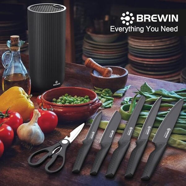 Knife Set, Brewin Kitchen Knife Set, Knives Set for Kitchen, Universal Knife Block, Utility Knife Block Set, Kitchen Essentials, New Home Essentials, Apartment Essentials, Dishwasher Safe - Image 3