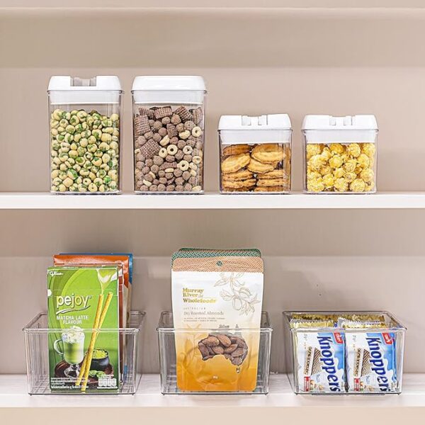 Vtopmart 8 Pack Food Storage Organizer Bins, Clear Plastic Bins for Pantry, Kitchen, Fridge, Cabinet Organization and Storage, 4 Compartment Holder for Packets, Snacks, Pouches, Spice Packets - Image 5