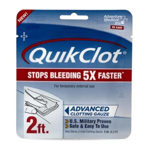 Adventure Medical Kits QuikClot Gauze - for Emergency Survival Kit, Doomsday Prepping Supplies & More - Stops Bleeding Fast with Kaolin - Flexible Hemostatic Medical Gauze - 3" x 24"