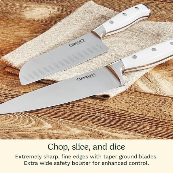 Cuisinart 15-Piece Knife Set with Block, High Carbon Stainless Steel, Forged Triple Rivet, White, C77WTR-15P - Image 5