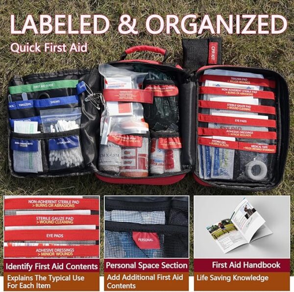 First Aid Trauma Kit,Comprehensive First Aid Kit with Labelled Compartments, Molle System Emergency Kits for Cars, Home, Office, Backpacking, Camping, Traveling, and Cycling-265 Piece - Image 11
