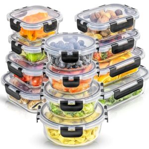 JoyJolt JoyFul 24pc(12 Airtight, Freezer Safe Food Storage Containers and 12 Lids), Pantry Kitchen Storage Containers, Glass Meal Prep Container for Lunch, Glass Storage Containers with Lids