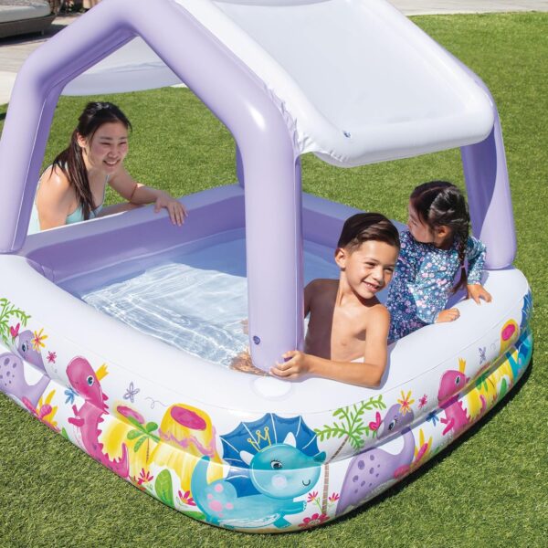 Intex Inflatable Kiddie Pool Play Center w/ Removable Sun Shade, 62" x 62" x 48", Multicolor - Backyard Blow-Up Swimming Pool & Splash Pad for Kids