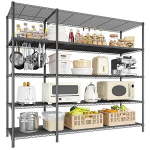 52.36''W Storage Shelves Metal Shelving Unit Load 1400LBS 5 Tier Wire Shelving for Storage Rack Adjustable Garage Shelving Heavy Duty Shelves for Pantry Kitchen Garage, 52.36W x13.78Dx70.8H