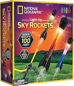 NATIONAL GEOGRAPHIC Air Rocket Toy – Ultimate LED Rocket Launcher for Kids, Jump and Launch The Light Up, Air Powered, Foam Tipped Rockets up to 100 Feet
