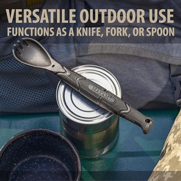 Maxam 3 in 1 Tactical Spork, Black Polymer Handle with Stainless Steel Blade Multi Tool Camp, Spoon Fork Knife Combo - Image 7