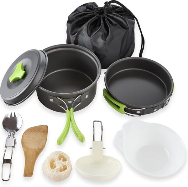 MalloMe Camping Cookware Mess Kit for Backpacking Gear â Camping Cooking Set - Camping Pots and Pans Set - Backpacking Stove/Portable Stove Compatible - Camp Kitchen Equipment Accessories Pot - Image 4
