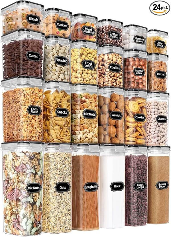 PRAKI Airtight Food Storage Containers Set with Lids - 24 PCS, BPA Free Kitchen and Pantry Organization, Plastic Leak-proof Canisters for Cereal Flour & Sugar - Labels & Marker - Image 2