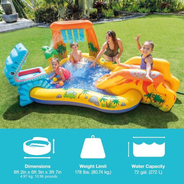 Intex Inflatable Water Slide & Kids Pool, 98" x 75" x 43", Dinosaur Play Center - Backyard Outdoor Blow-Up Splash Pad w/ Sprinkler for Toddlers Ages 2+ - Image 4
