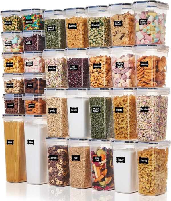 Vtopmart 32pcs Airtight Food Storage Containers Set, BPA Free Plastic Kitchen and Pantry Organization Canisters with Lids for Cereal, Dry Food, Flour and Sugar, Includes 32 Labels - Image 2
