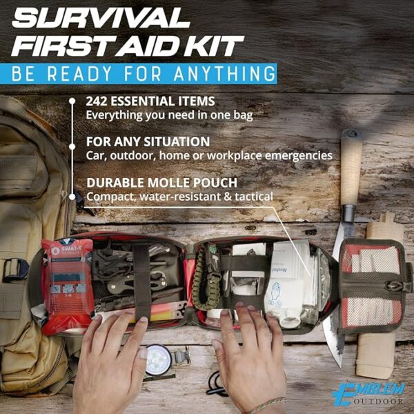 Emblem OD 242 pc First Aid Survival Kit with Tourniquet Kit | MOLLE IFAK Med Kit | Emergency Medical Trauma Kit | Survival Gear | Made in USA and Asia - Image 3