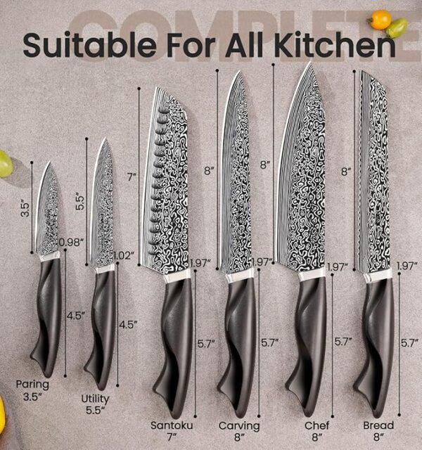 Knife Set, 15 Pieces Kitchen Knife Set with Built in Sharpener, High Carbon German Stainless Steel Knife Block Set, Dishwasher Safe - Image 3