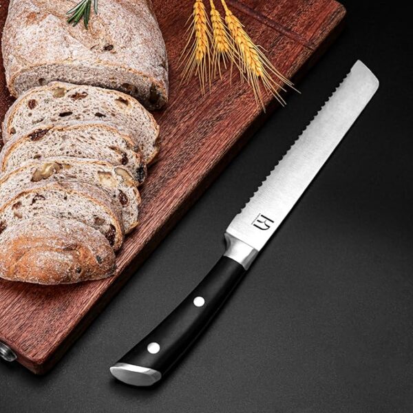 Knife Set 15 Pcs Japanese High Carbon Stainless Steel Kitchen Knife Sets with Block and Sharpener, Premium Razor Sharp Black Knives Block Set for Kitchen with Ergonomic Full-tang Handle - Image 3