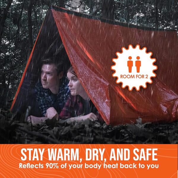 Go Time Gear Survival Life Tent â¢ 2 Person Mylar Emergency Shelter Tube Tent + Paracord â¢ All-Weather Protection for Camping, Hiking, & Survival Kits â¢ Includes Emergency Whistle - Image 4