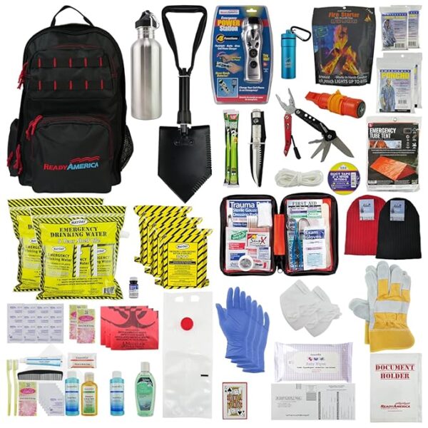 Ready America 72 Hour Elite Emergency Kit, 2-Person, 3-Day Backpack, Includes First Aid Kit, Survival Blanket, Emergency Food, Portable Disaster Preparedness Go-Bag for Earthquake, Fire, Flood