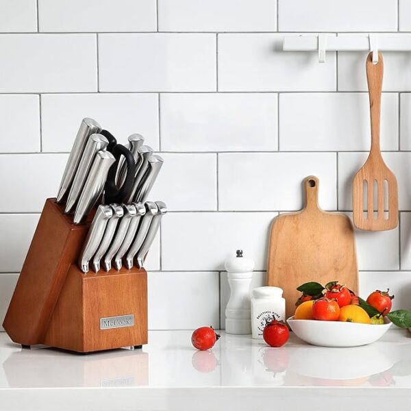 McCook Knife Sets, German Stainless Steel Kitchen Knife Block Sets with Built-in Sharpener - Image 5