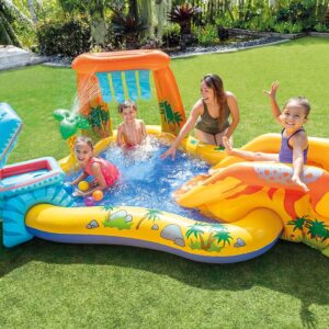 Intex Inflatable Water Slide & Kids Pool, 98" x 75" x 43", Dinosaur Play Center - Backyard Outdoor Blow-Up Splash Pad w/ Sprinkler for Toddlers Ages 2+