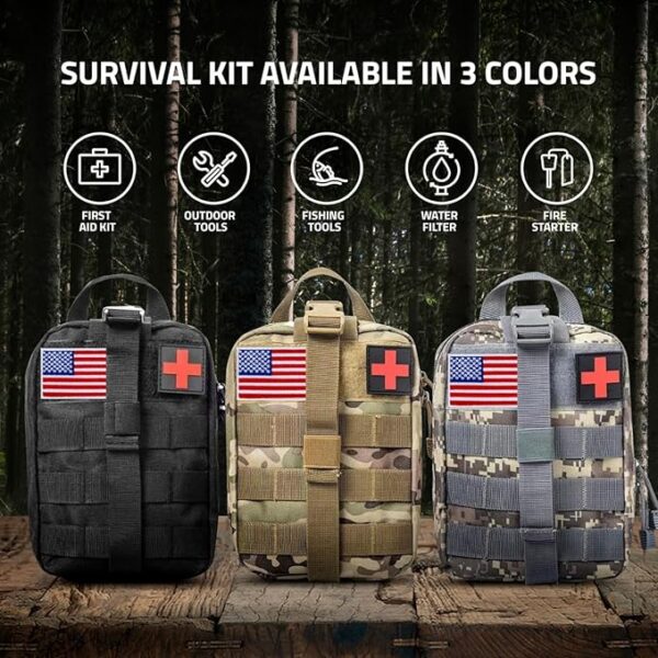 Emergency Survival Kit and First Aid Kit for Outdoor, Professional Outdoor Tools for Camping, Outdoor, Adventure, Hiking and Hunting, Survival Gear with Molle System - Image 3