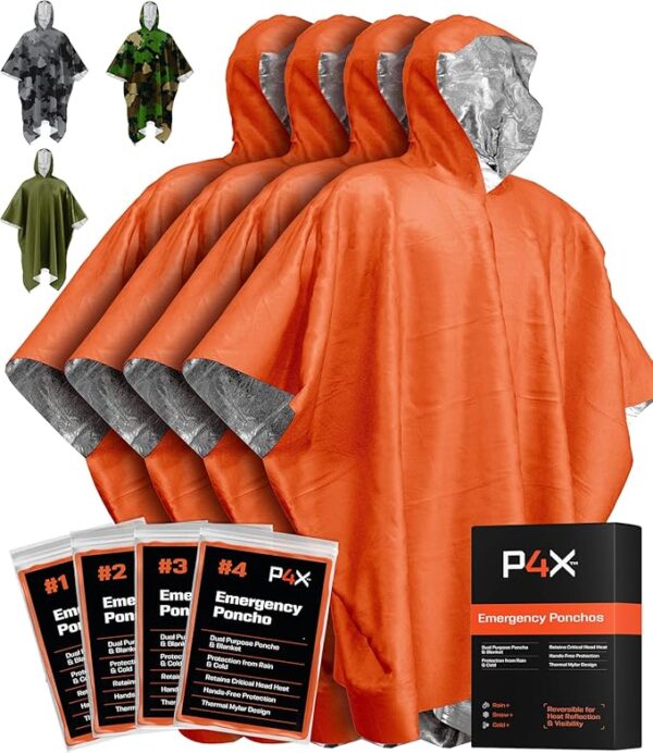 PREPARED4X Emergency Poncho and Mylar Blanket Liner - Waterproof, Wind-Resistant Outdoor Rain Poncho for Camping, Emergencies - Image 2