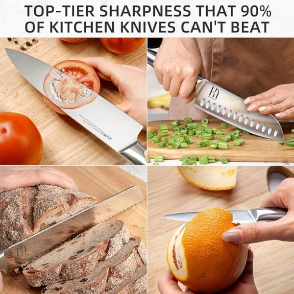 Knife Set, Premium Knife Block Set for Kitchen 14 Pcs UltraSharp Japanese High Carbon Stainless Steel with Block and Built-in Sharpener, Kitchen Knives Set with Non-serrated Steak Knives - Image 5