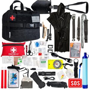 Emergency Survival Kit with First Aid Gears and Supplies - EDC Go Bugout Bag - Get Home Backpack for Camping Outdoor - Tactical Military Molle Pouch Grade - Gift for Man Woman