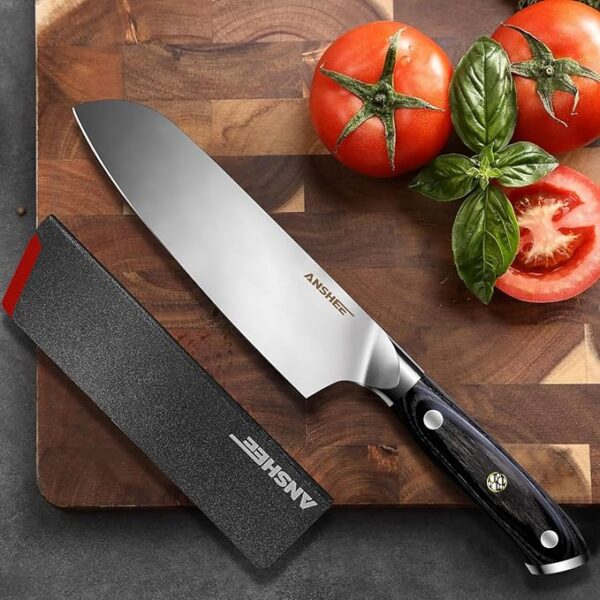 7 Inch Japanese Santoku Knife-Full Tang High Carbon Stainless Steel Professional Chef Knife, Multipurpose Kitchen Blade with Wood Handle&Sheath/Gift Box for Meat, Veggies, Fruits Home & Restaurant - Image 3