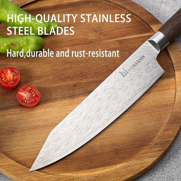 3PCS Professional Chef Knife Set, Ultra Sharp Japanese Kitchen Knife, High Carbon Stainless Steel 8 inch chef's knives 7 inch Santoku Knife 5 inch Utility Knife Damascus Pattern With Gift Box - Image 4