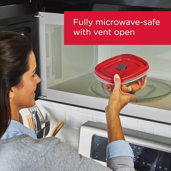 Rubbermaid 16-Piece BPA-Free Plastic Food Storage Set, Red Vented Lids - Microwave, Dishwasher Safe: Perfect for Meal Prep, Leftovers, and Kitchen Organization - Image 4