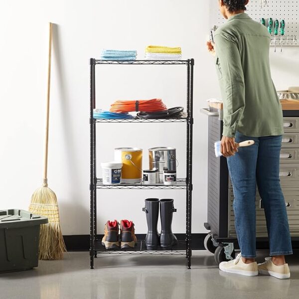 Amazon Basics 4-Shelf Steel Wire Storage Rack, Adjustable, Sturdy, Easy Assembly, 13.4 D x 23.2 W x 48 H in, Black - Image 3