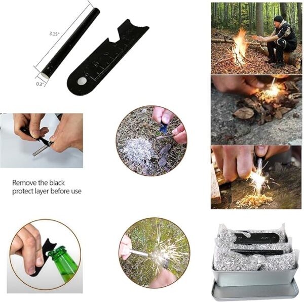 Fire Starter Survival Kit â 6 Bags Magnesium, Ferro Rod, Striker, Emergency Blanket, Cable Saw, Wax Rope, Multi-Purpose Tool Card, Carabiner & Tin â Camping, Hiking, Bushcraft,Bug Out Bag, Prep - Image 4