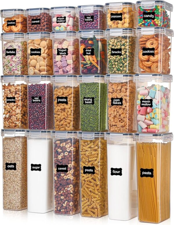 Airtight Food Storage Containers with Lids, Vtopmart 24 pcs Plastic Kitchen and Pantry Organization Canisters for Cereal, Dry Food, Flour and Sugar, BPA Free, Includes 24 Labelsï¼Black - Image 2