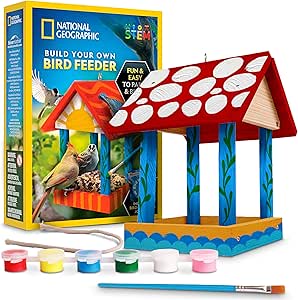 National Geographic Build Your Own Bird Feeder Kit – DIY Wooden Feeder Craft with Paints, Brush, Bird-Watching Journal & Educational Poster for Kids, Easter Basket Stuffers