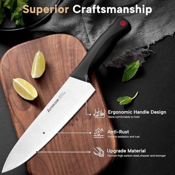 Astercook Knife Set, 15 Pieces Kitchen knives Set with Built-in Sharpener, High Carbon German Stainless Steel Chef Knife Block Sets, Sharp & Rust Resistant Dishwasher Safe, Black - Image 4