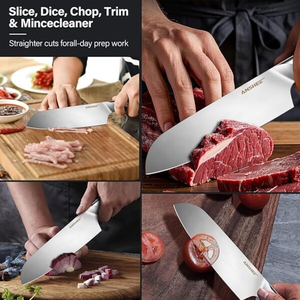 7 Inch Japanese Santoku Knife-Full Tang High Carbon Stainless Steel Professional Chef Knife, Multipurpose Kitchen Blade with Wood Handle&Sheath/Gift Box for Meat, Veggies, Fruits Home & Restaurant - Image 5