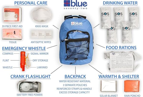 Blue Coolers Blue Seventy-Two | 72 Hour Emergency Backpack Survival Kit for 1 Person | Survival Kit for Wildfires, Earthquakes, Tornado, Hurricane, and Other Emergenciesâ¦ - Image 3