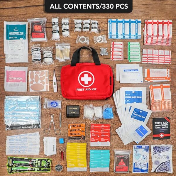 330 Piece First Aid Kit, Premium Waterproof Compact Trauma Medical Kits for Any Emergencies, Ideal for Home, Office, Car, Travel, Outdoor, Camping, Hiking, Boating (Red) - Image 5