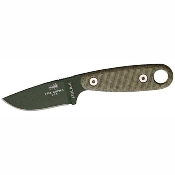 ESEE Knives Izula-II Fixed Blade Knife, Micarta Handle, Molded Sheath, Clip Plate (OD Green)