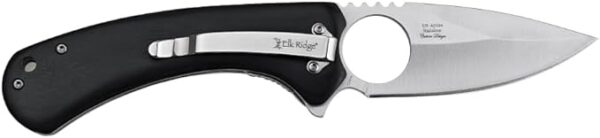 Elk Ridge Drop Point Folding Knife, 3.48" Satin Blade, Wood Handle, Pocket Clip, 8.18" Overall Length, Survival, EDC (Black) - Image 4