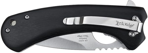 Elk Ridge Drop Point Folding Knife, 3.48" Satin Blade, Wood Handle, Pocket Clip, 8.18" Overall Length, Survival, EDC (Black) - Image 3