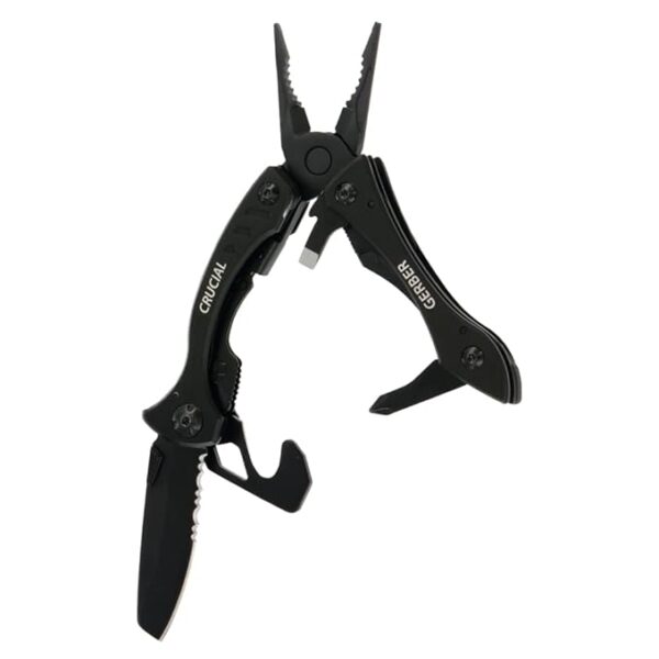 Gerber Gear Crucial EDC Multitool Pocket Knife with Clip and Strap Cutter for Camping and Survival, Black