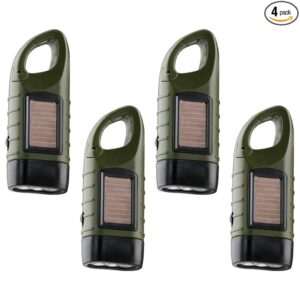 TOCH 4-Pack Hand Crank Solar Powered Flashlight LED Flashlight Emergency Lights for Outdoor Sports Hiking Campings