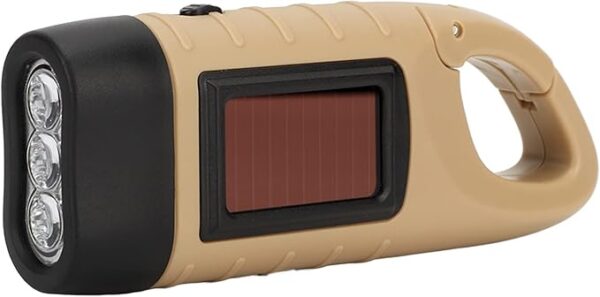 Hand Crank Solar Powered LED Flashlight Emergency Torch for Outdoor Activities (Khaki) - Image 2