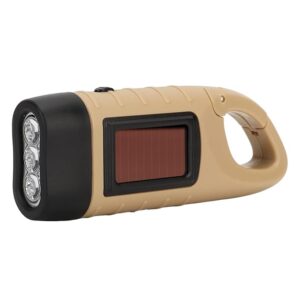 Hand Crank Solar Powered LED Flashlight Emergency Torch for Outdoor Activities (Khaki)