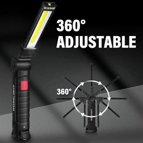 LED Work Light Rechargeable Flashlight, Tool Gifts for Men Him Husband, Mechanic Torch Grill Light Foldable Inspection Lamp with Magnetic Base 5 Modes 360Â° Rotate for Car Emergency Repair 2 Pack - Image 4