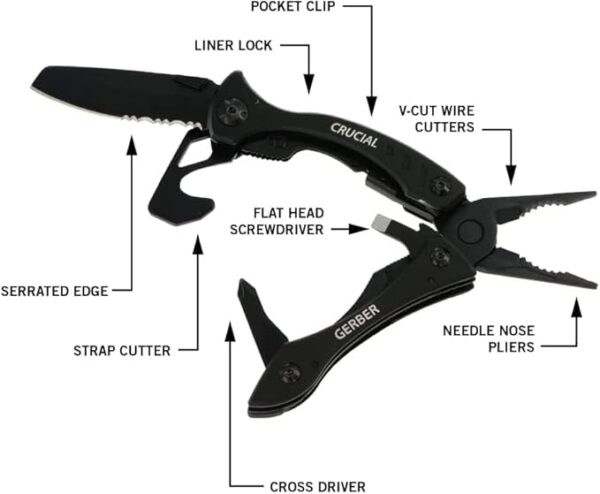 Gerber Gear Crucial EDC Multitool Pocket Knife with Clip and Strap Cutter for Camping and Survival, Black - Image 3