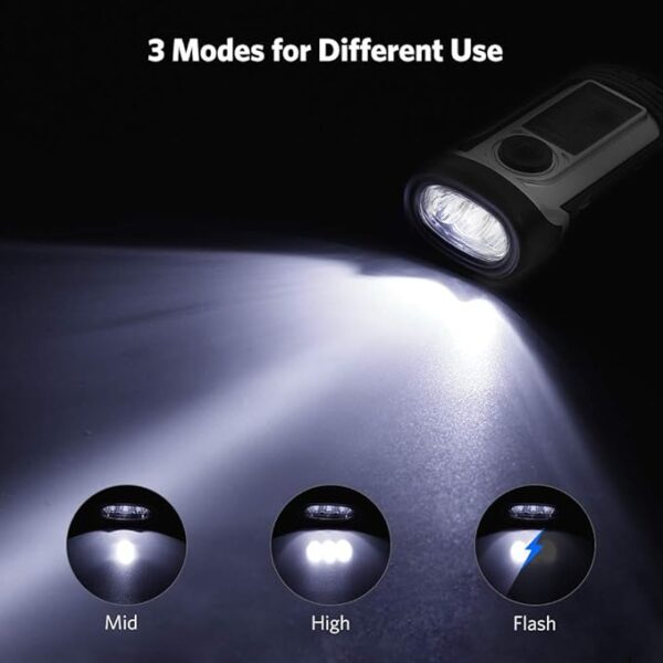ThorFire Solar Flashlight Hand Crank Solar Powered Rechargeable Flashlight IPX6 Waterproof LED Emergency Lights Dynamo Torch Ideal for Camping Outdoor Climbing Backpack Hiking - Image 3