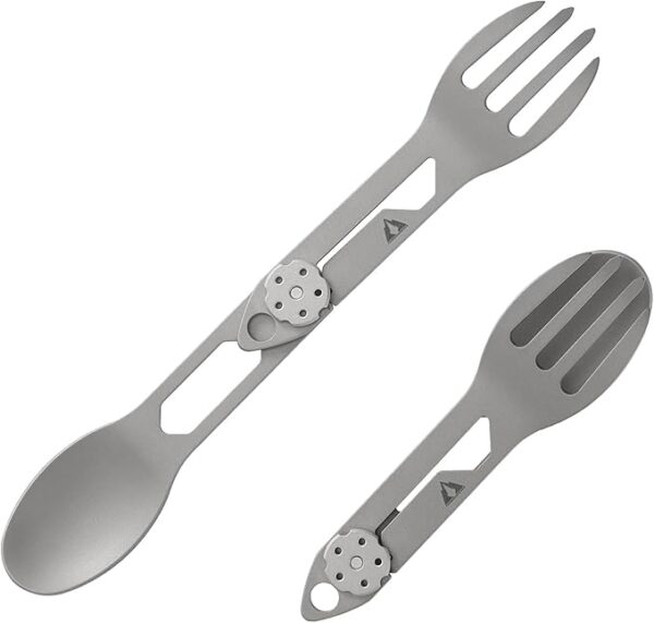 CMB Made Knives Titanium 2 in 1 Folding Fork and Spoon Combo Lightweight Camping Utensil, Spork for Backpacking, Hiking, Outdoor Survival Cutlery EDC Tool CMB-E01 - Image 2