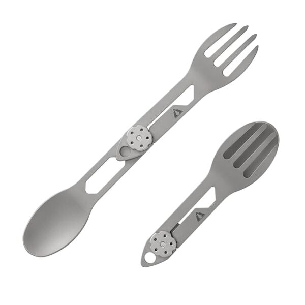 CMB Made Knives Titanium 2 in 1 Folding Fork and Spoon Combo Lightweight Camping Utensil, Spork for Backpacking, Hiking, Outdoor Survival Cutlery EDC Tool CMB-E01