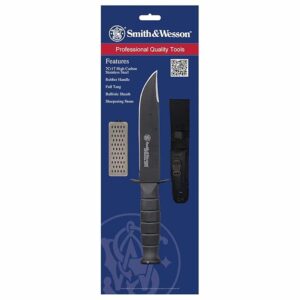 Smith & Wesson CKSUR2 10.5in High Carbon S.S. Fixed Blade Knife with 6in Bowie Blade and Rubberized Aluminum Handle for Outdoor, Tactical, Survival and EDC